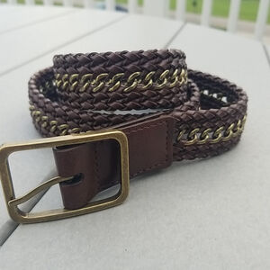 Talbots Belt Womens Size SMALL Brown & Metal Braided S Retails $59